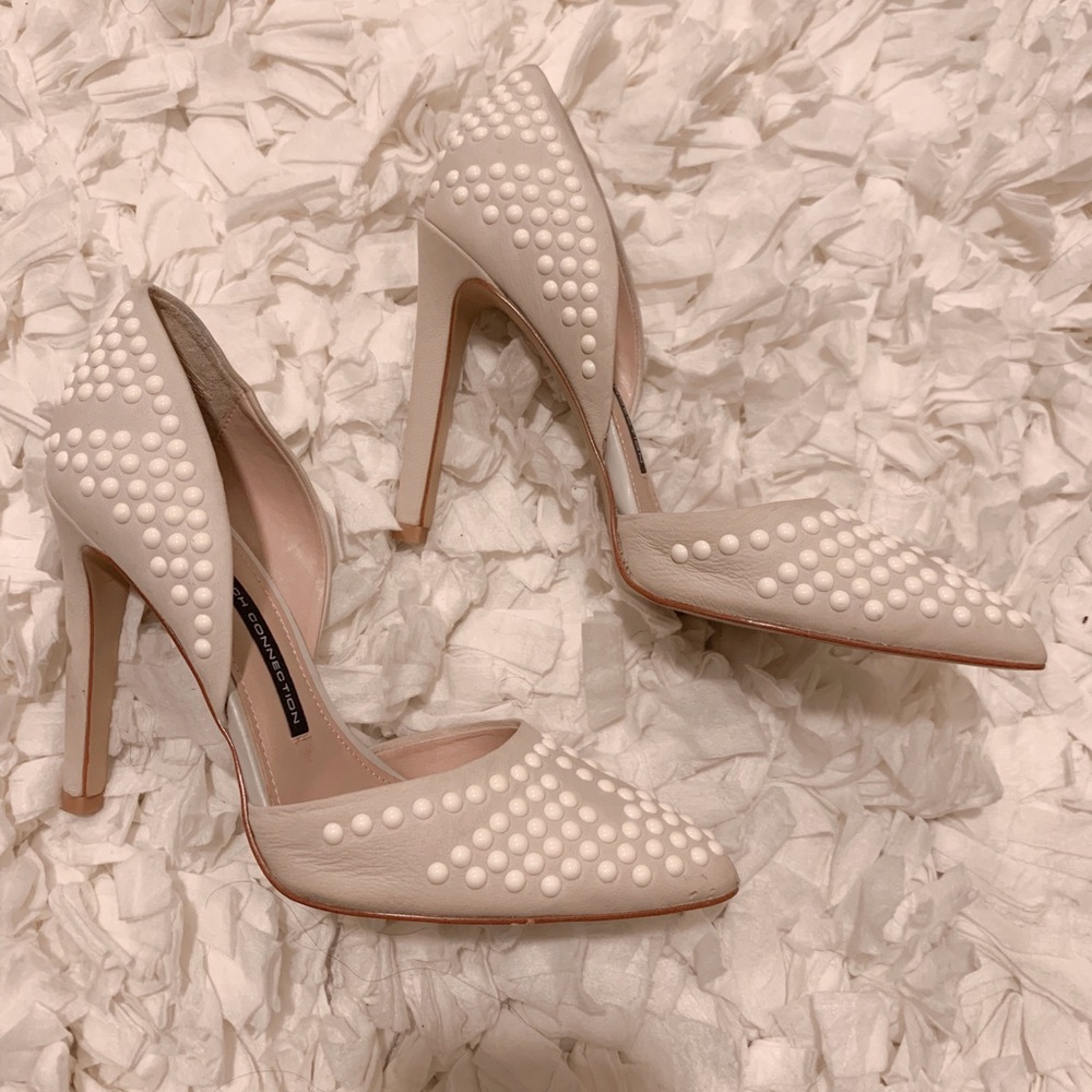 French Connection Cream Studded Pointed-Toe Heels
